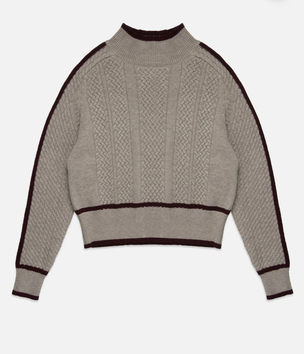 DeLuc Light Grey w/Wine Details Kevin Turtleneck Sweater