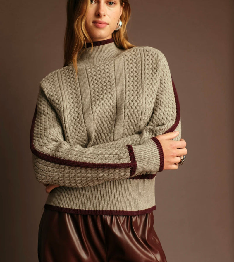 DeLuc Light Grey w/Wine Details Kevin Turtleneck Sweater