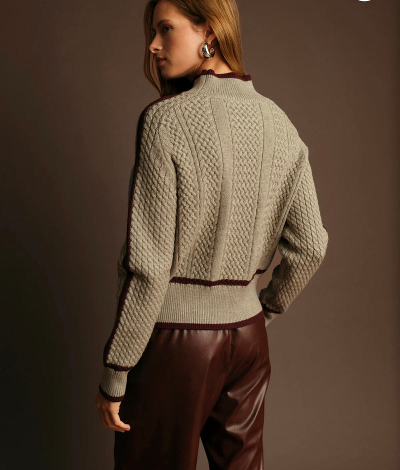 DeLuc Light Grey w/Wine Details Kevin Turtleneck Sweater