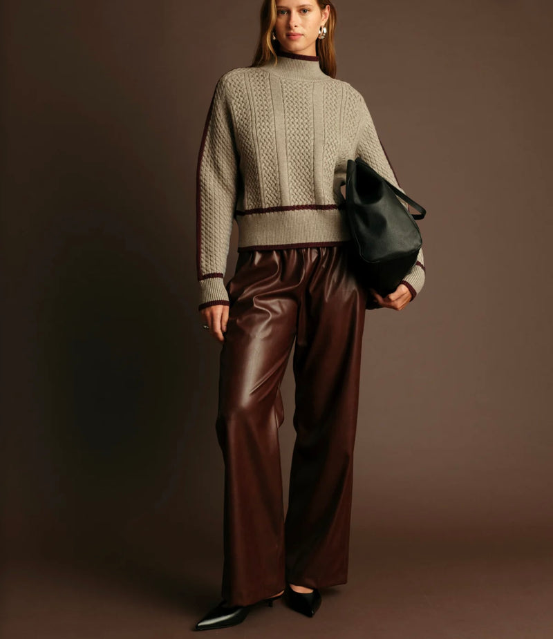 DeLuc Light Grey w/Wine Details Kevin Turtleneck Sweater