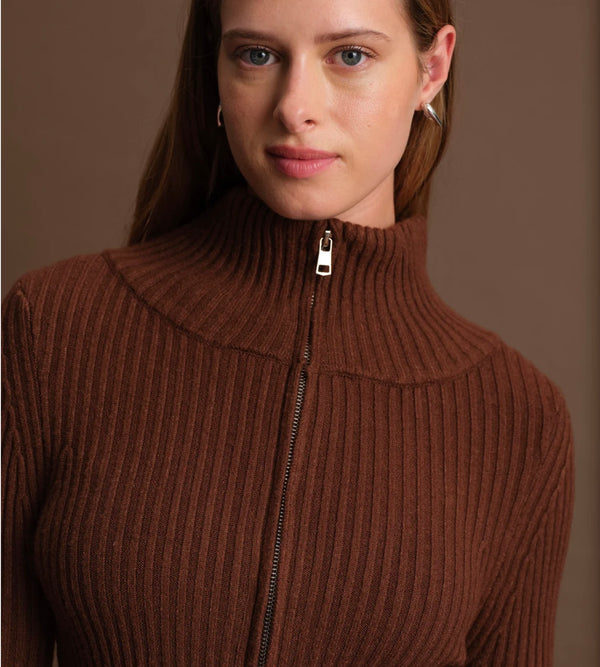 DeLuc Chocolate Matt Zip Up Cardigan Sweater