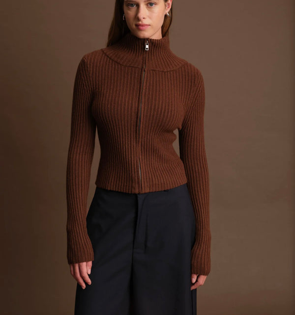 DeLuc Chocolate Matt Zip Up Cardigan Sweater