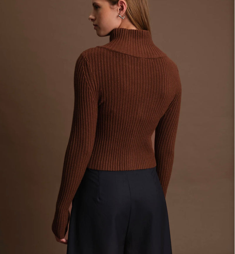 DeLuc Chocolate Matt Zip Up Cardigan Sweater