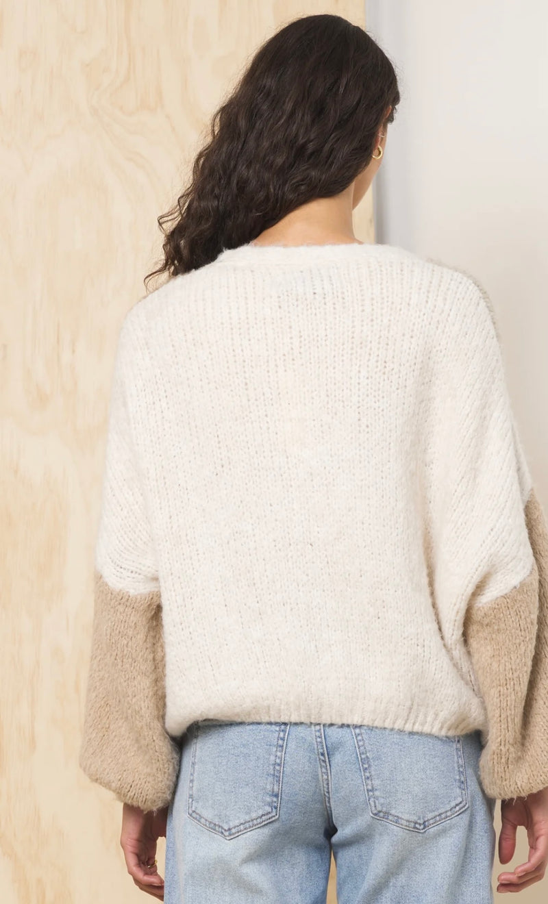 Vintage Havana Neutrals Balloon Sleeve Button Front Cardigan Sweater