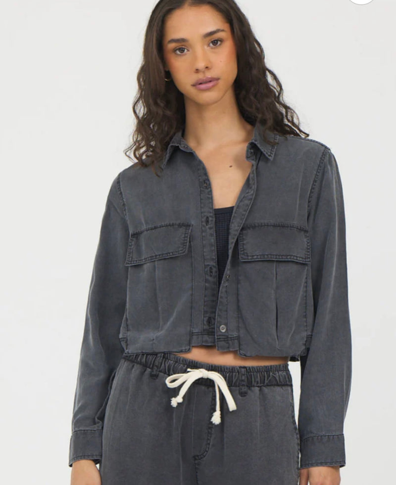 Vintage Havana Charcoal Tencel Button Down Top