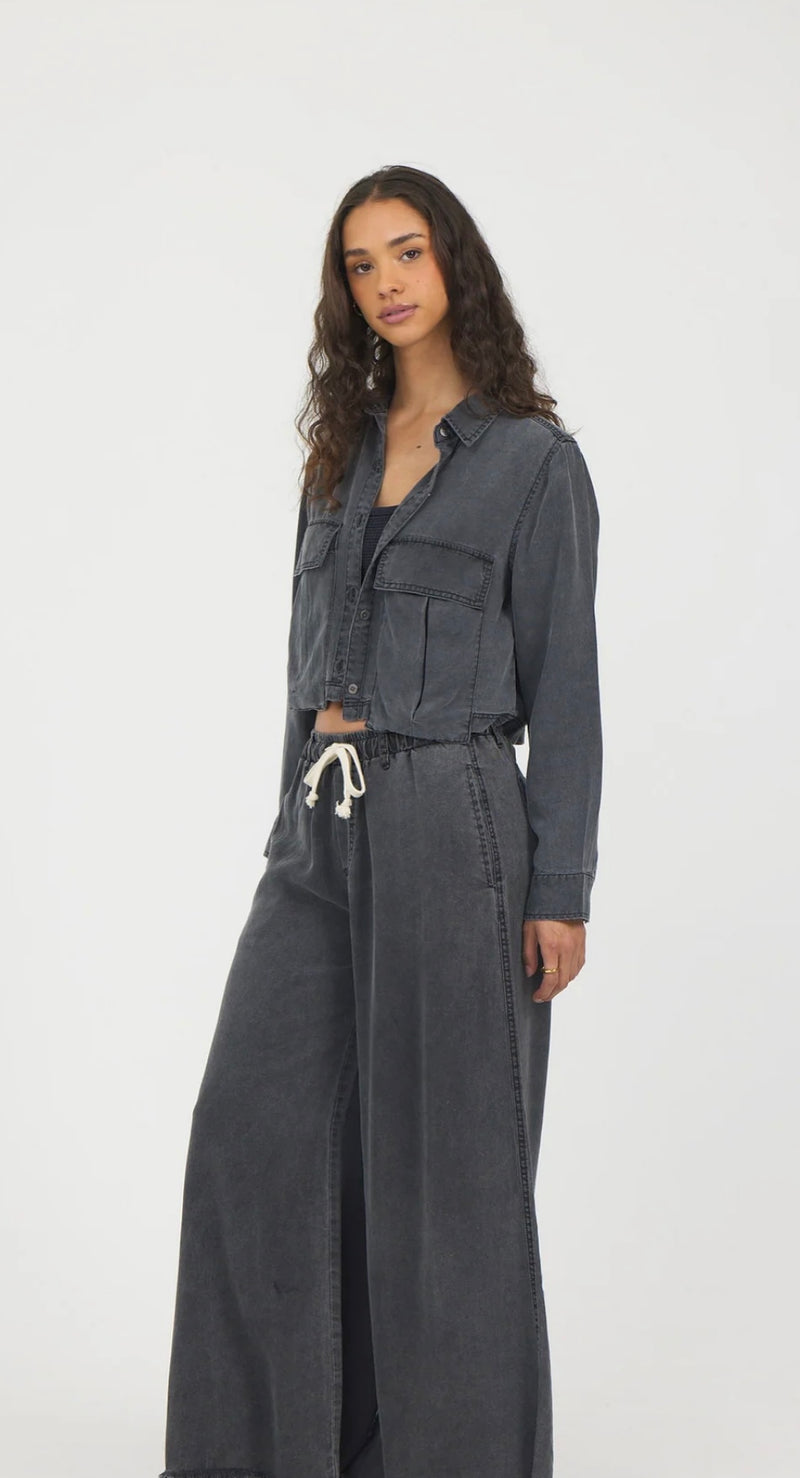 Vintage Havana Charcoal Tencel Button Down Top