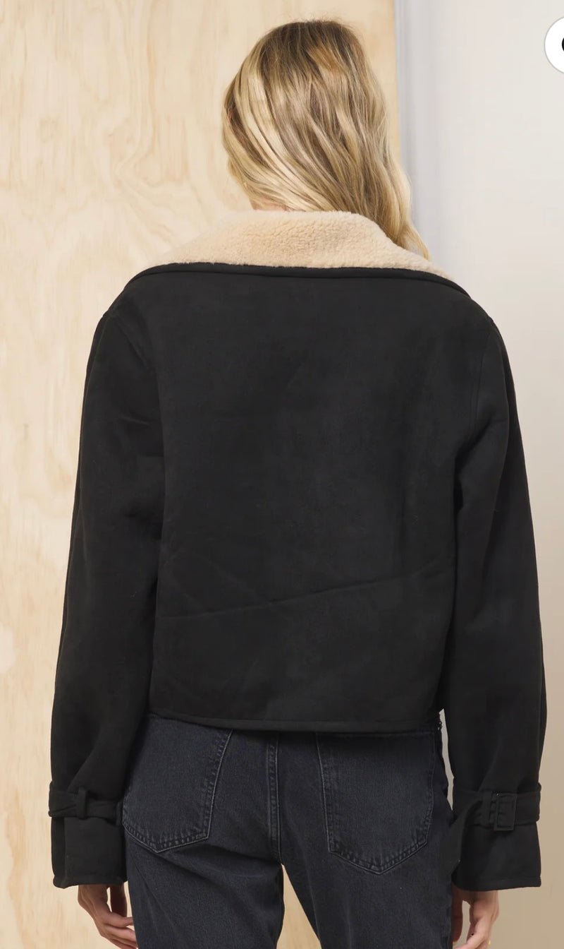 Vintage Havana Black Tan Faux Suede Faux Sherpa Trench Jacket