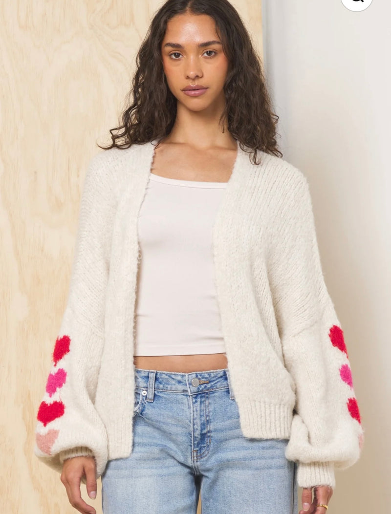 Vintage Havana Ecru w/Red & Pink Open Front Cardigan Sweater