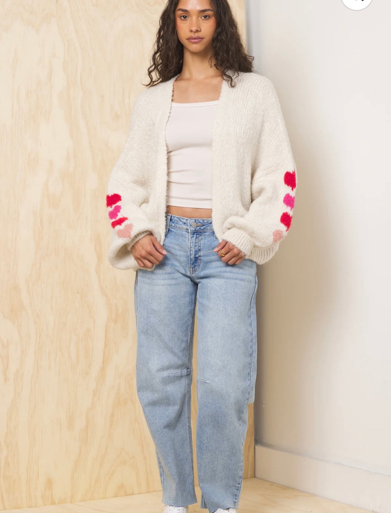 Vintage Havana Ecru w/Red & Pink Open Front Cardigan Sweater