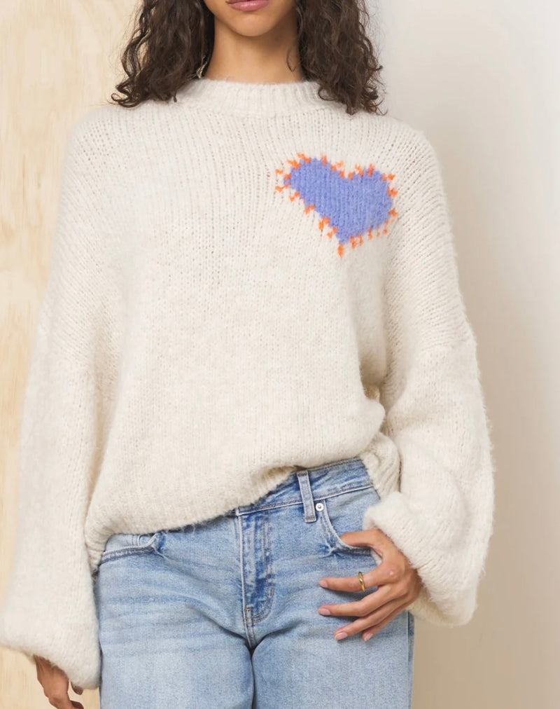 Vintage Havana Ecru w/Heart Long Sleeve Mock Neck Sweater