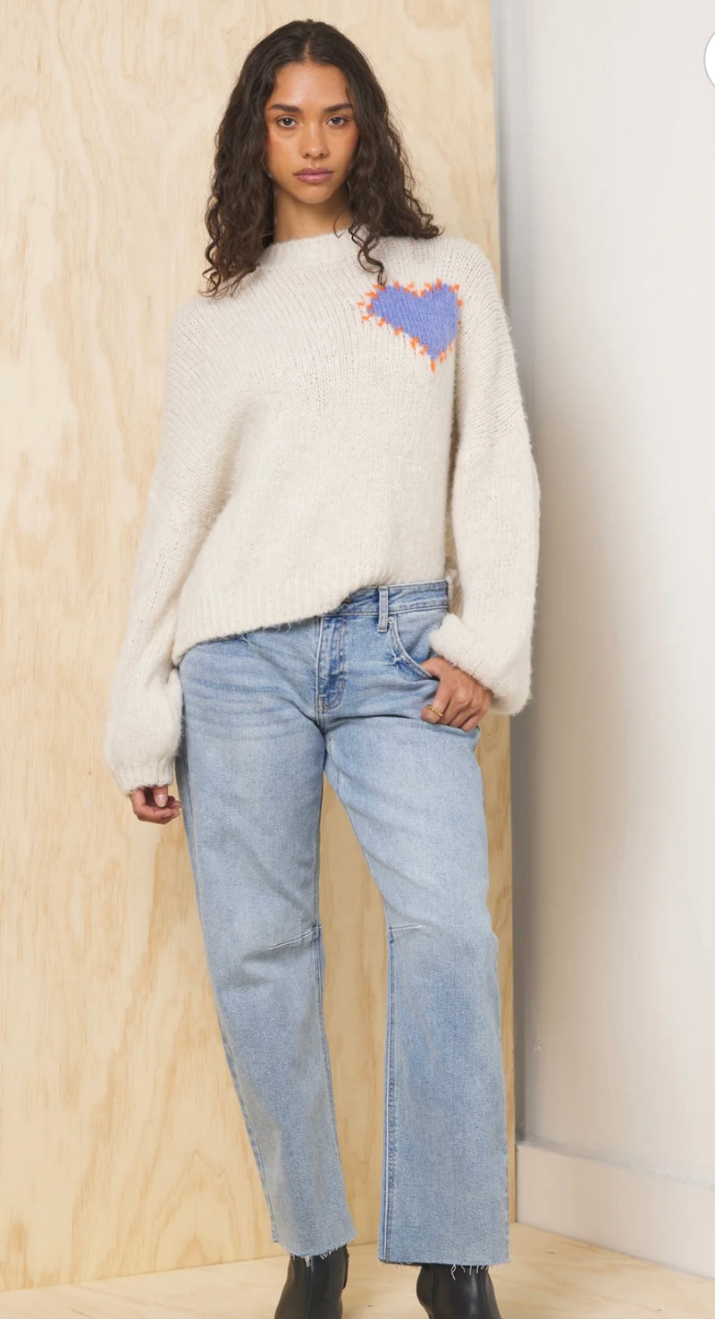 Vintage Havana Ecru w/Heart Long Sleeve Mock Neck Sweater