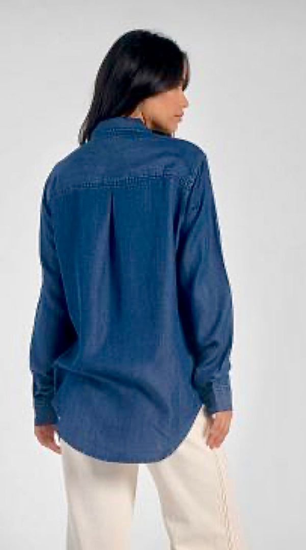 Elan Denim Long Sleeve Button Down Top