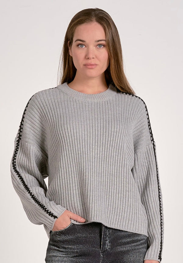 Elan Grey Black Crewneck Blanket Sweater