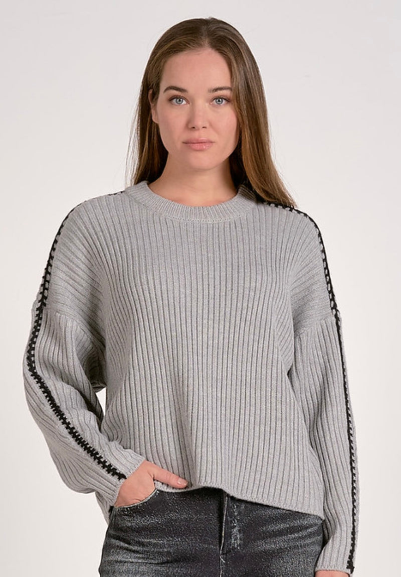 Elan Grey Black Crewneck Blanket Sweater