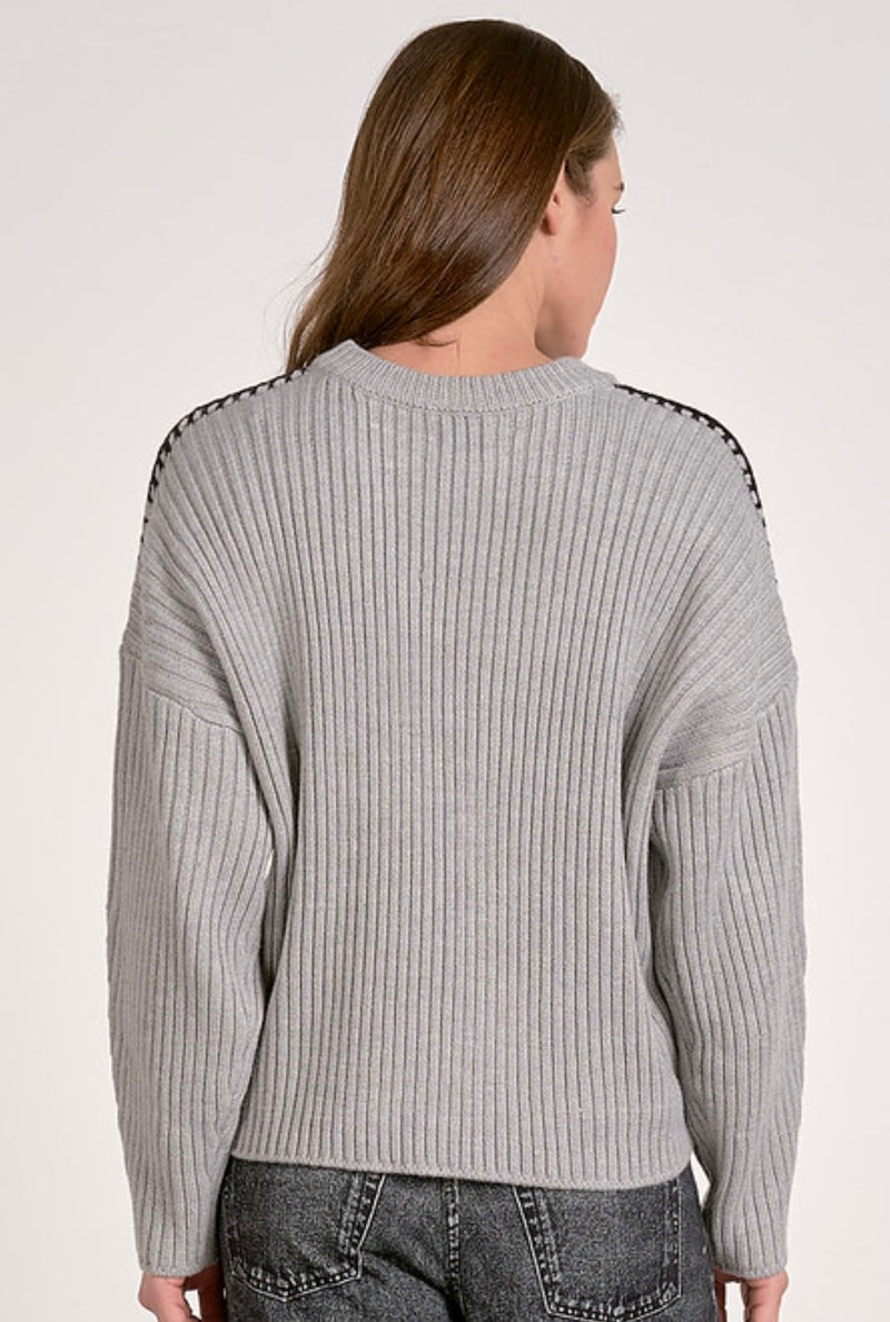 Elan Grey Black Crewneck Blanket Sweater
