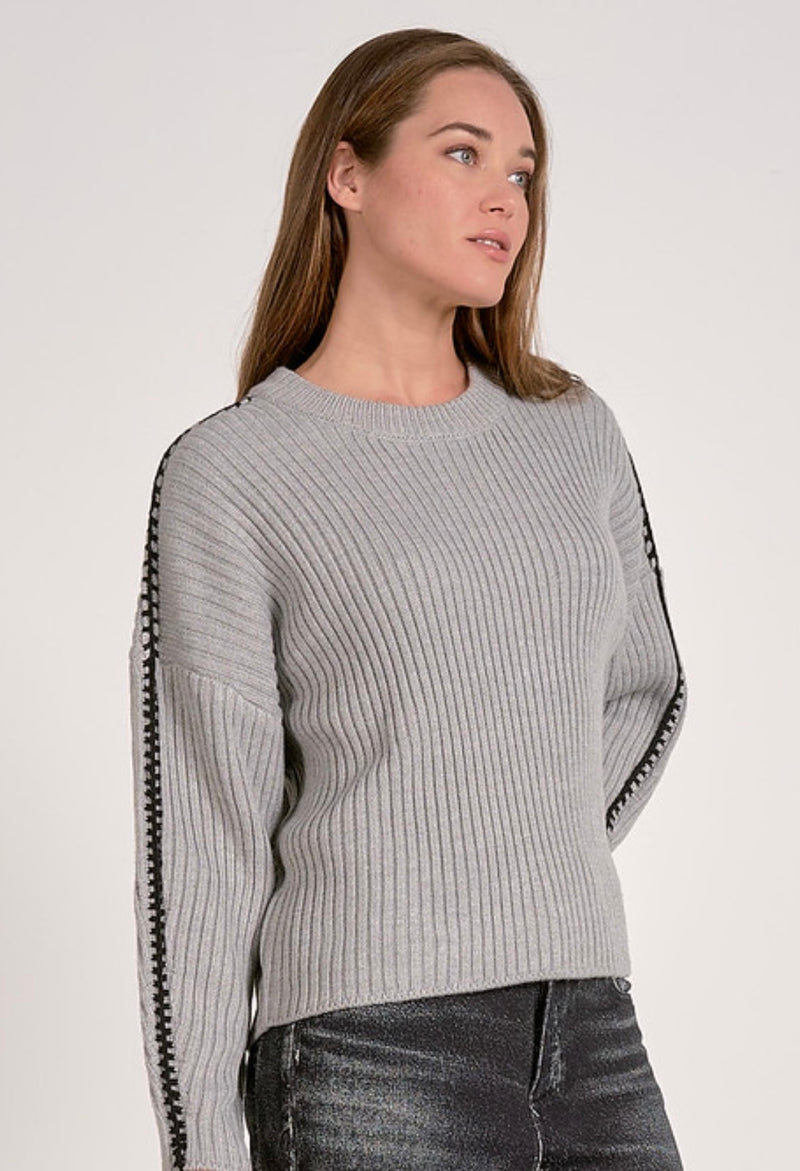 Elan Grey Black Crewneck Blanket Sweater