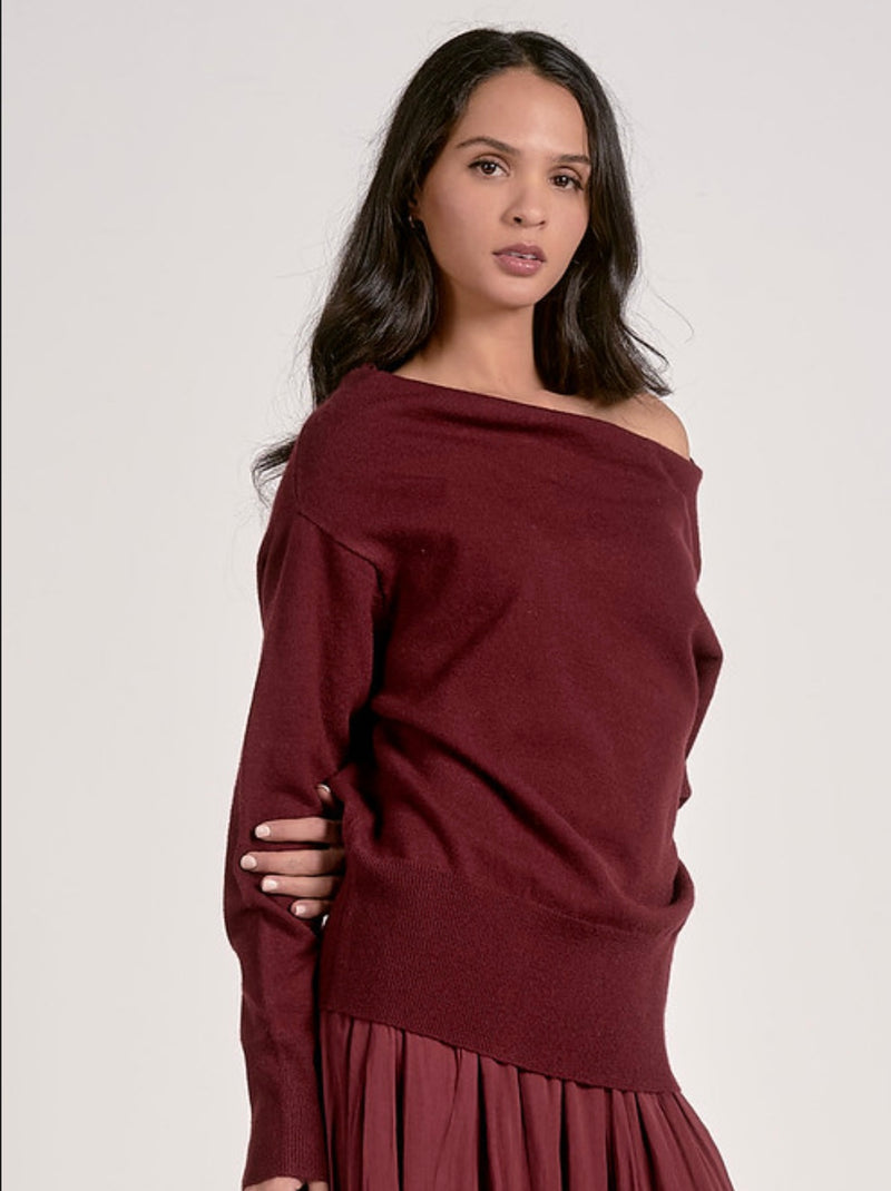 Elan Plum Off Shoulder Long Sleeve Sweater
