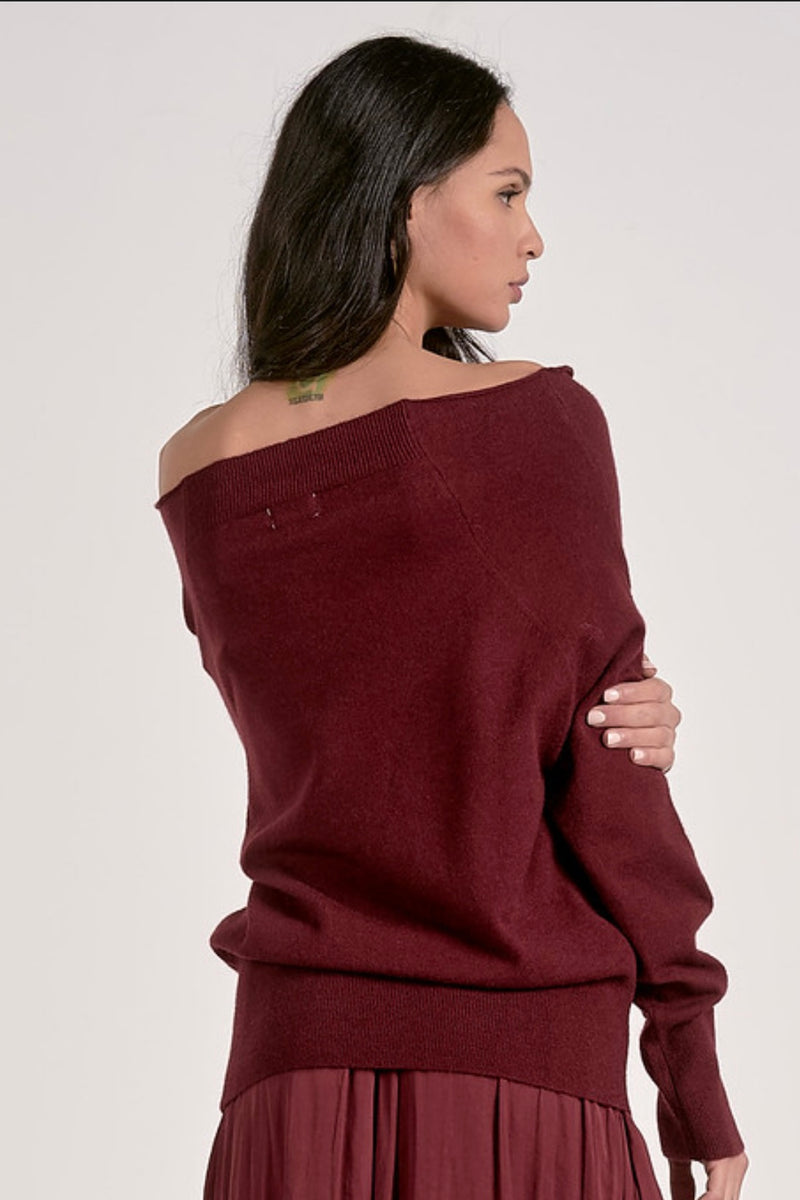 Elan Plum Off Shoulder Long Sleeve Sweater
