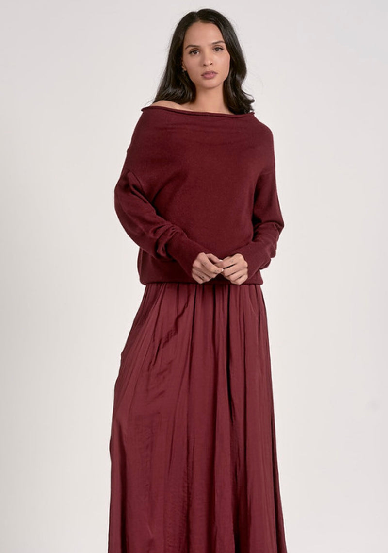 Elan Plum Off Shoulder Long Sleeve Sweater
