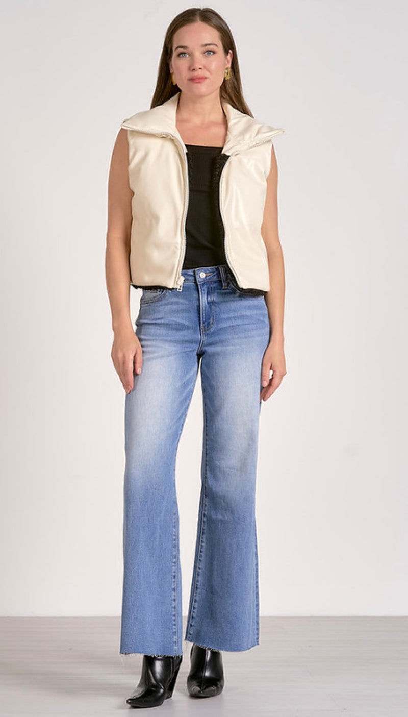 Elan White/Black Reversible Fuzzy Faux Leather Vest