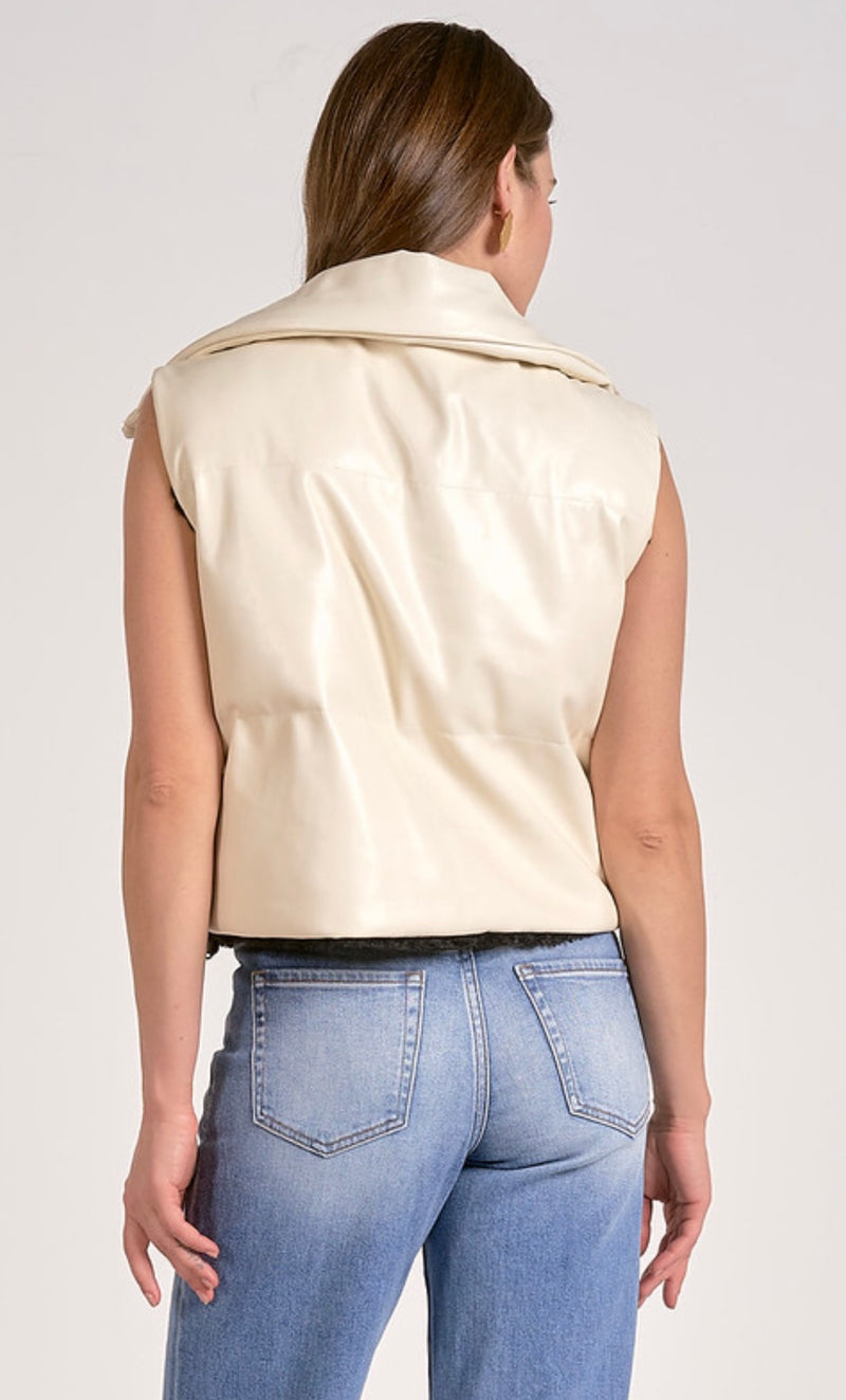 Elan White/Black Reversible Fuzzy Faux Leather Vest