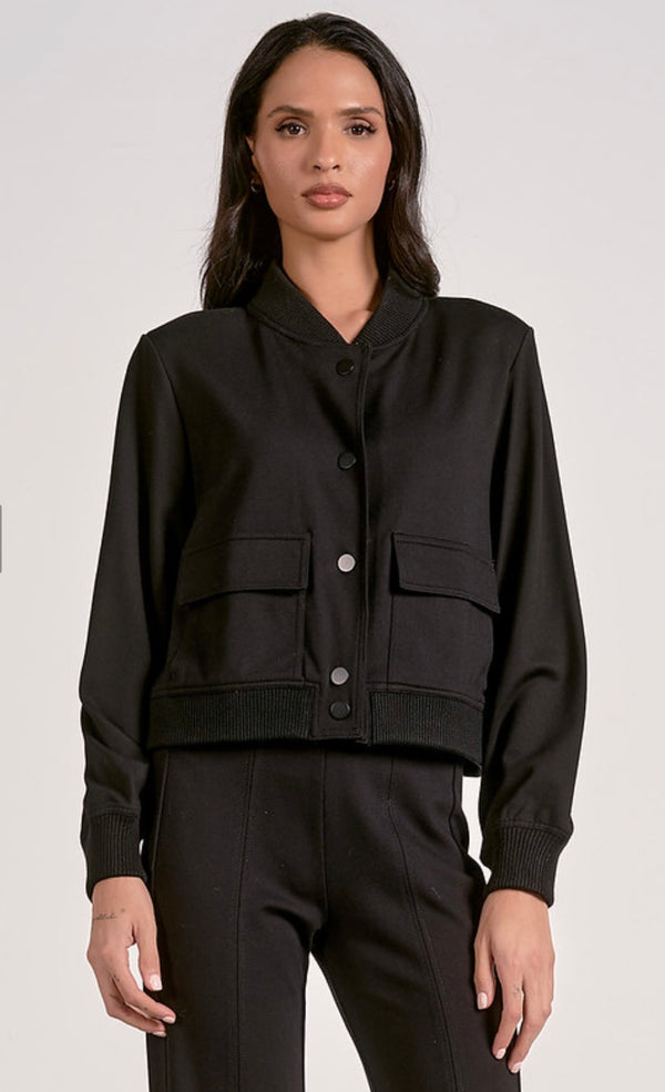 Elan Black Snap Front Bomber Jacket