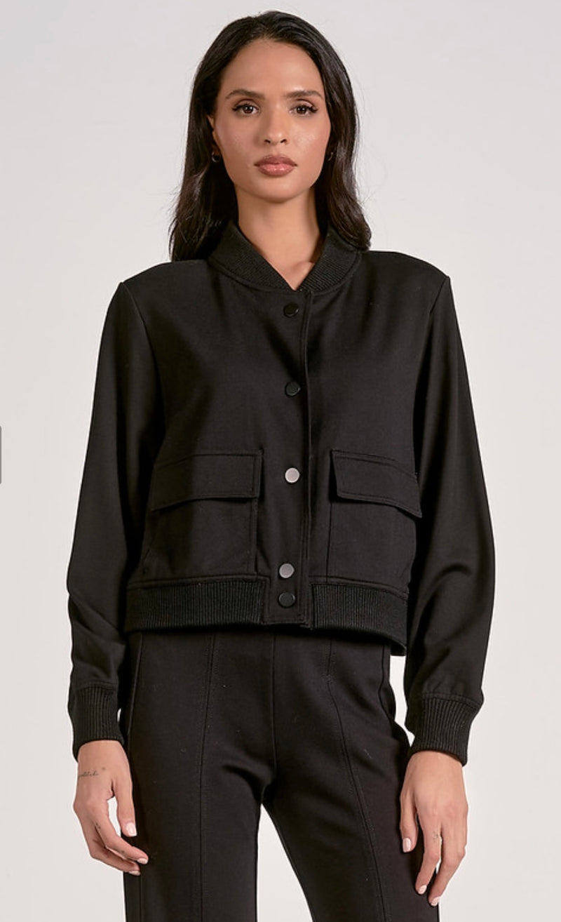 Elan Black Snap Front Bomber Jacket