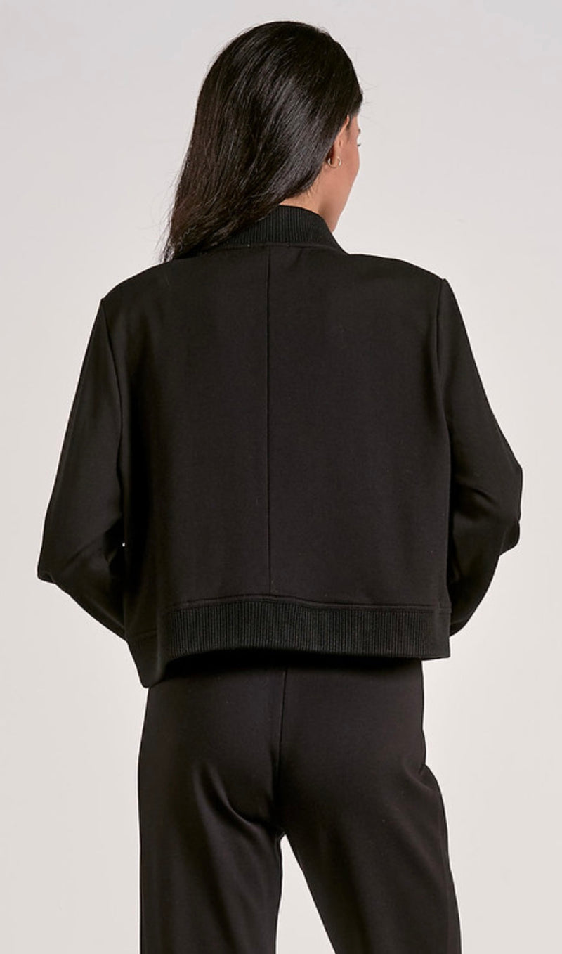 Elan Black Snap Front Bomber Jacket