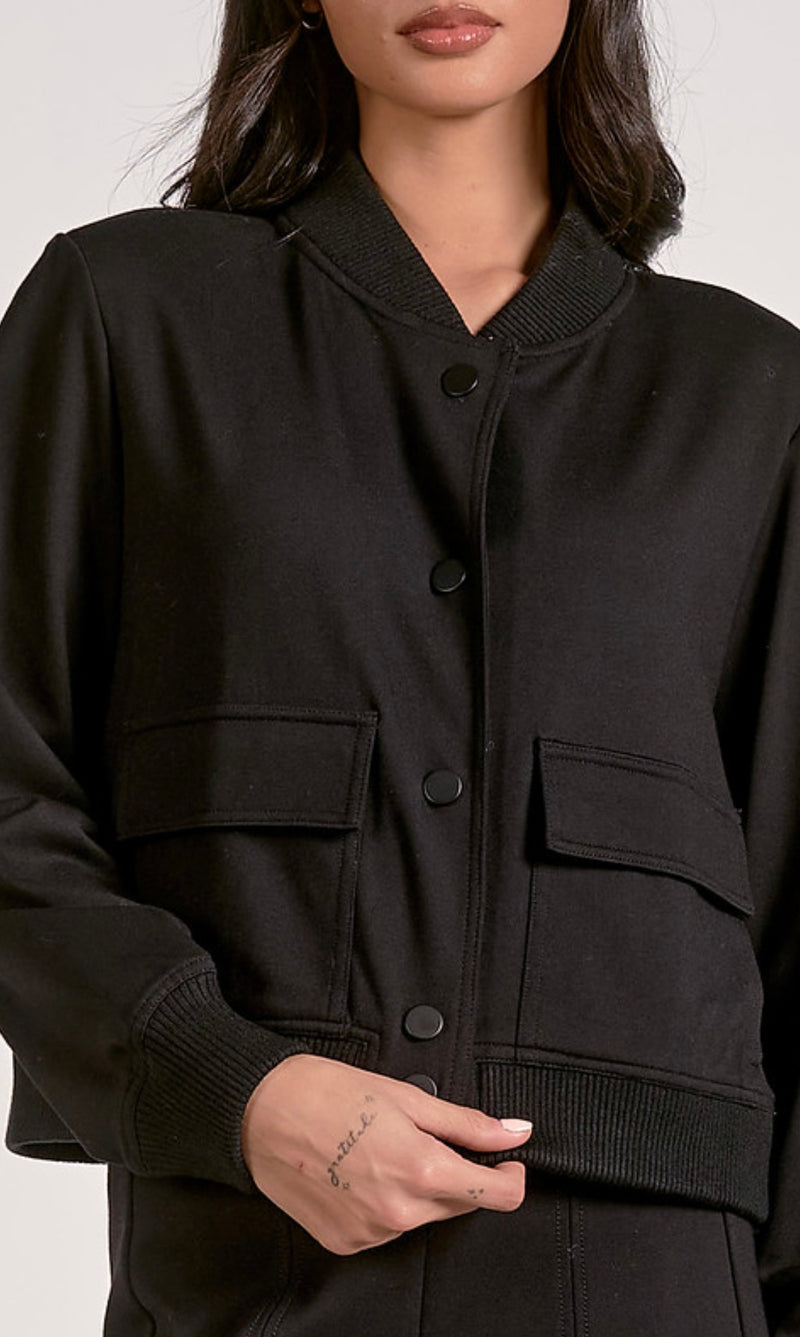 Elan Black Snap Front Bomber Jacket