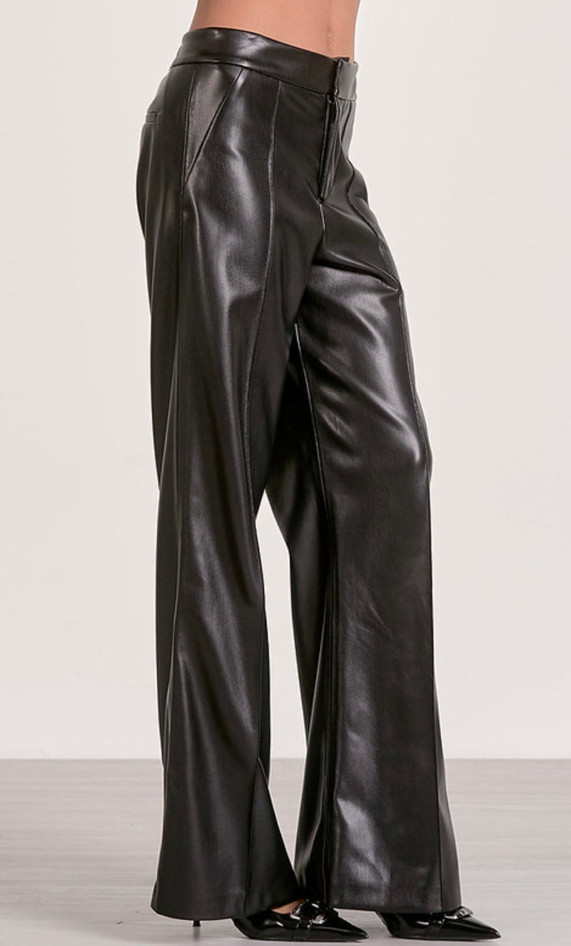 Elan Charcoal High Waisted Wide Leg Flair Faux Leather Pant
