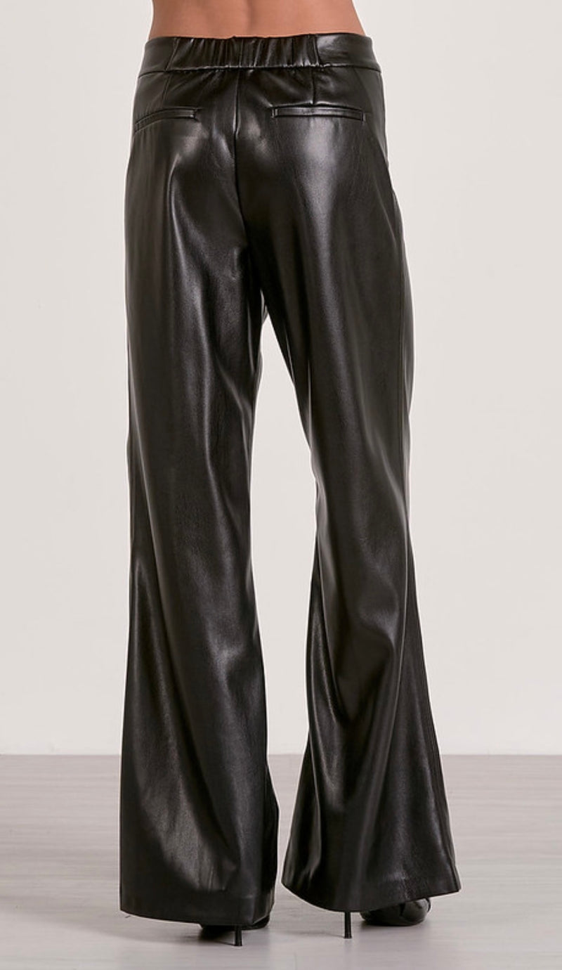 Elan Charcoal High Waisted Wide Leg Flair Faux Leather Pant