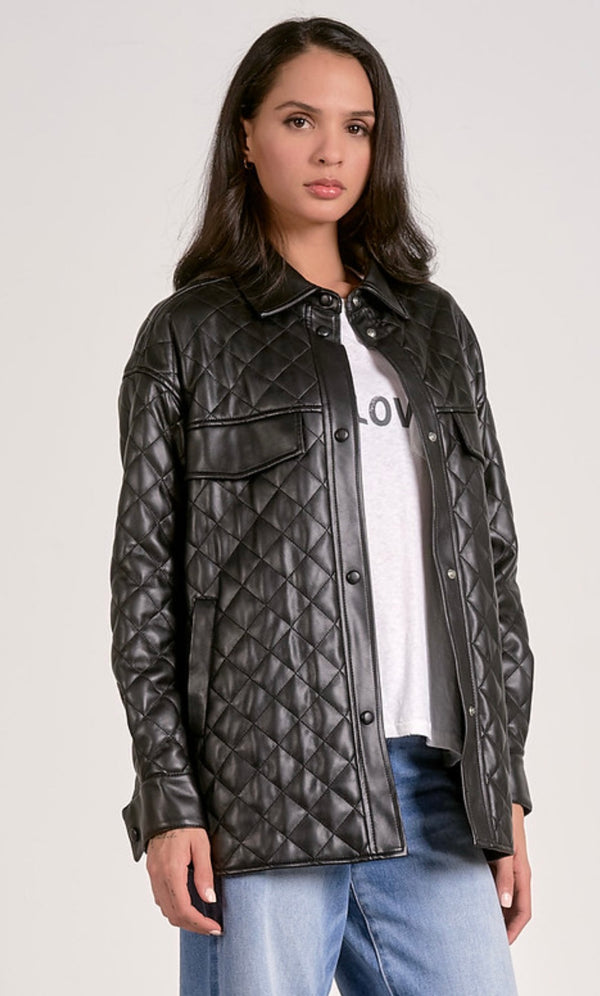 Elan Black Quilted Driving Length Faux Leather Jacket