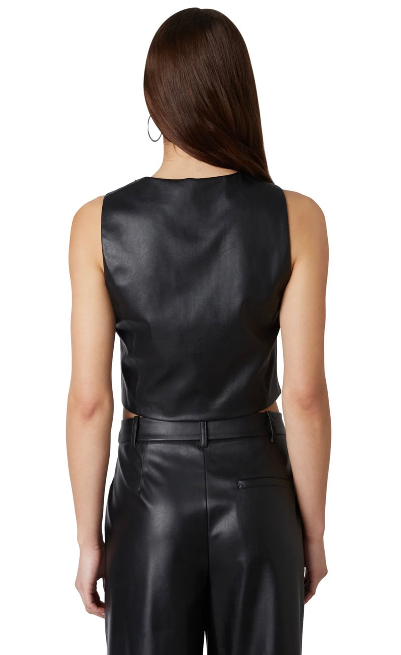 NIA The Label Black Faux Leather Button Elizabeth Vest