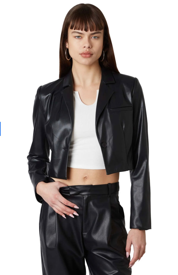 NIA The Label Black Cropped Faux Leather Blazer Jacket look
