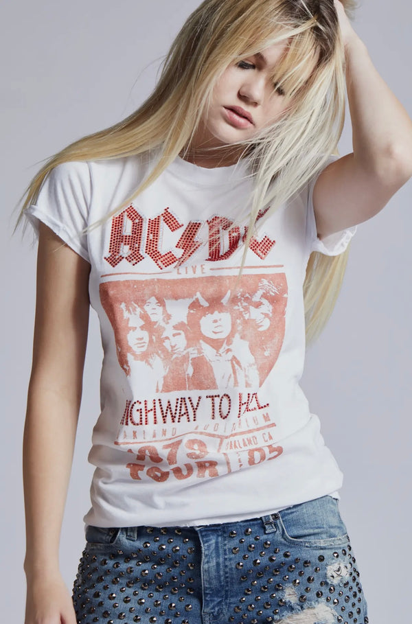Recycled Karma White/Red Stud ACDC Highway To Hell Top