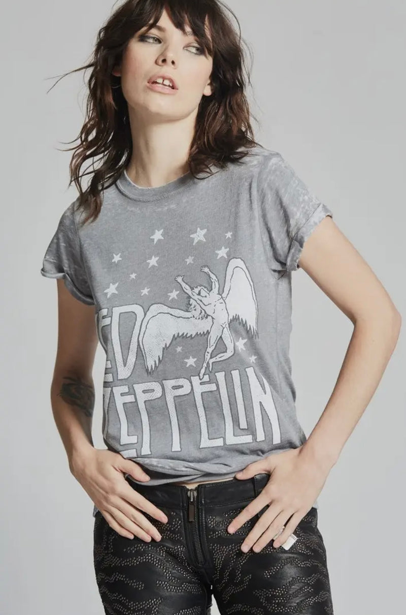 Recycled Karma Grey Washed Led Zeppelin Steel Stars Tee Top