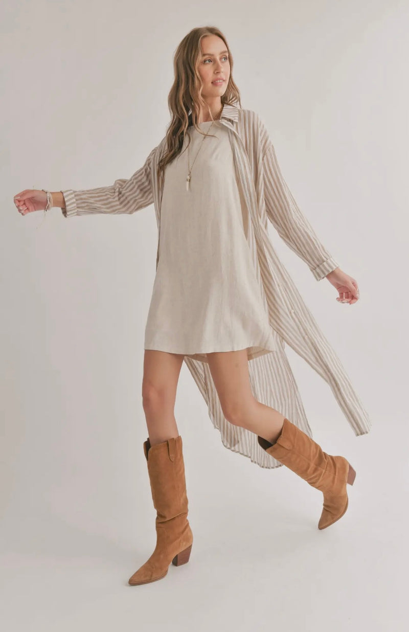 Sadie & Sage Ivory Taupe Sands Thinstripe Outer Layer Duster Spring Tops