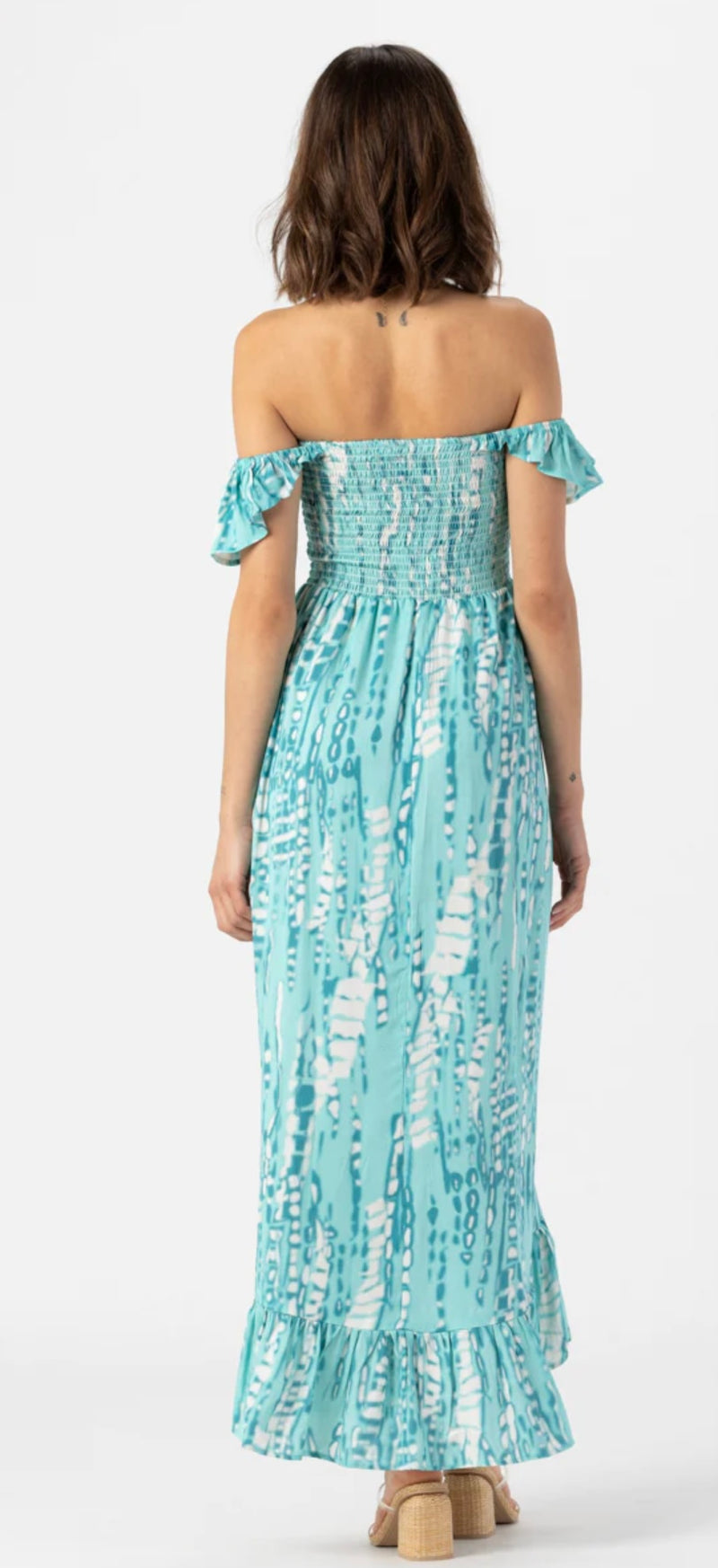 Tiare Hawaii Teal Brooklyn Geo Palms Print Maxi Spring Dress