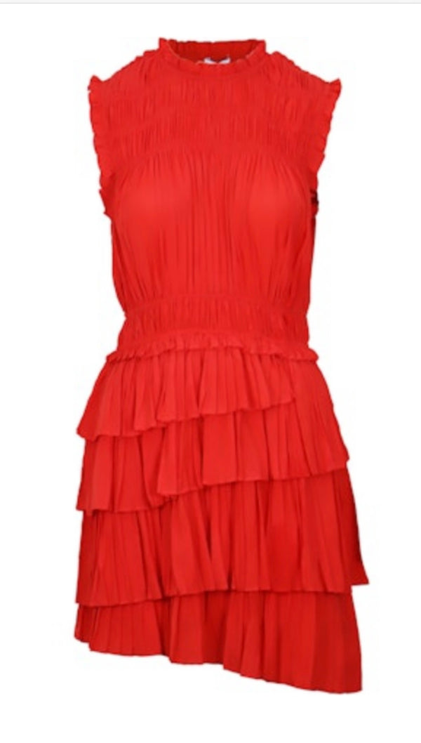 Lucy Paris Red Orange Tory Pleateed Spring Dress