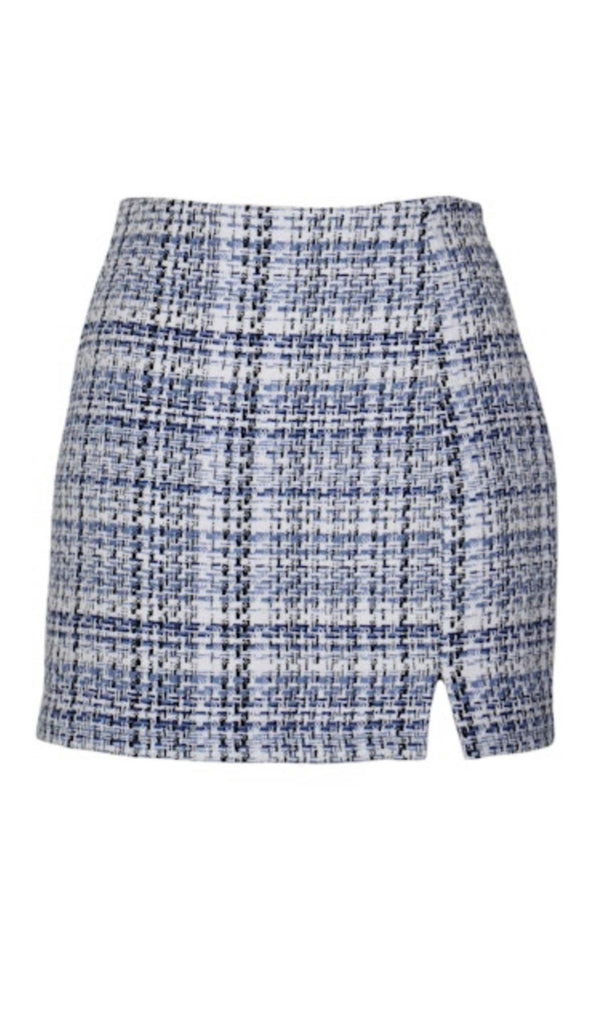 Lucy Psris Blue Tweed Dionne Mini Spring Skirt