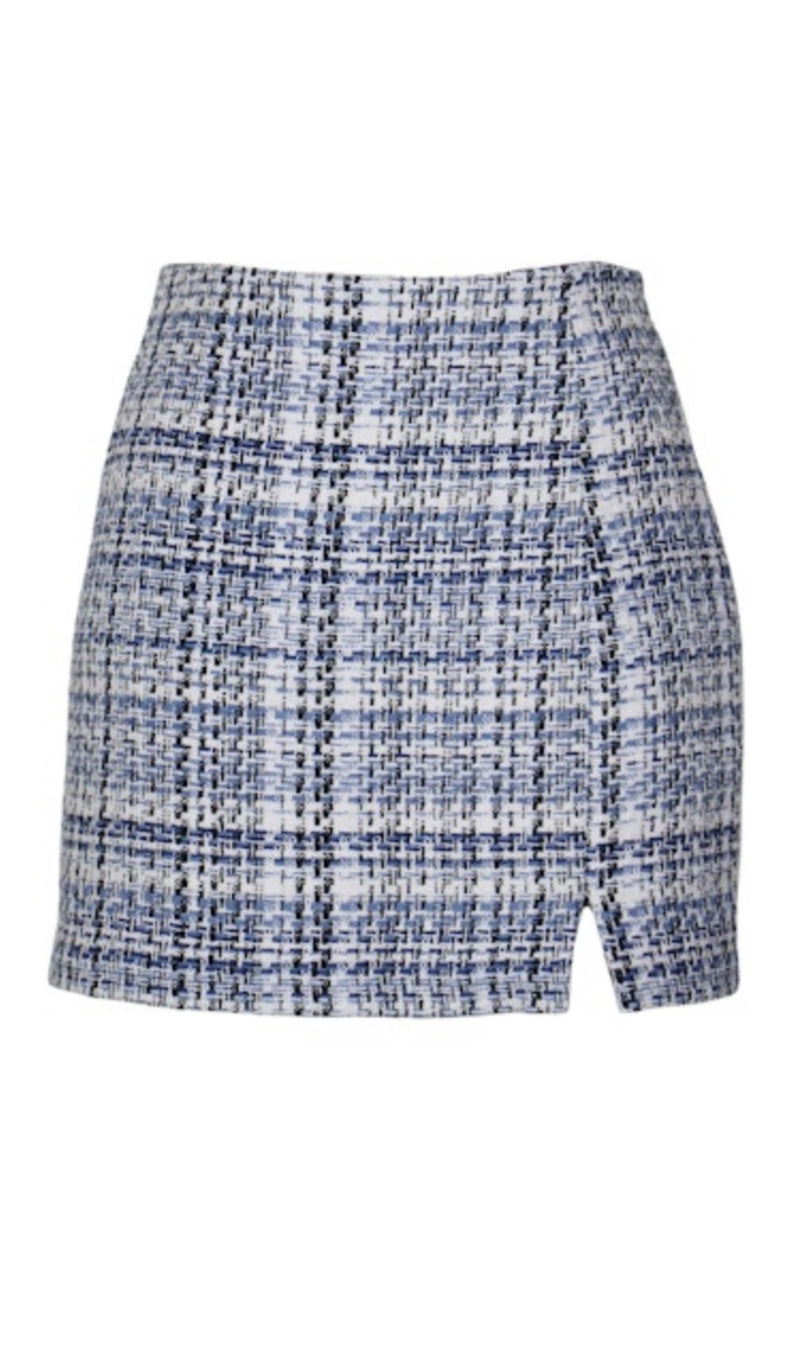Lucy Paris Blue Tweed Dionne Mini Spring Skirt