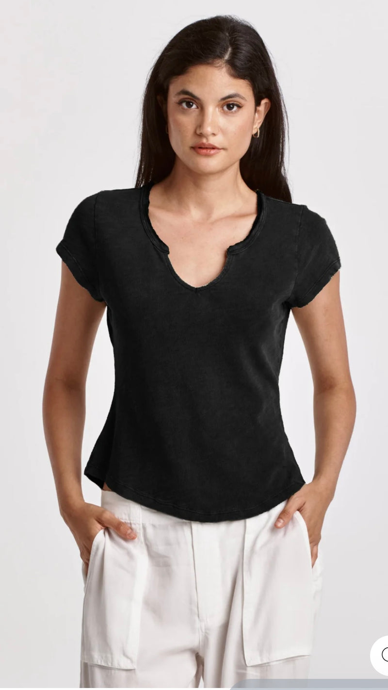 Dear John Black Anaya Notch Neck Slub Spring Top