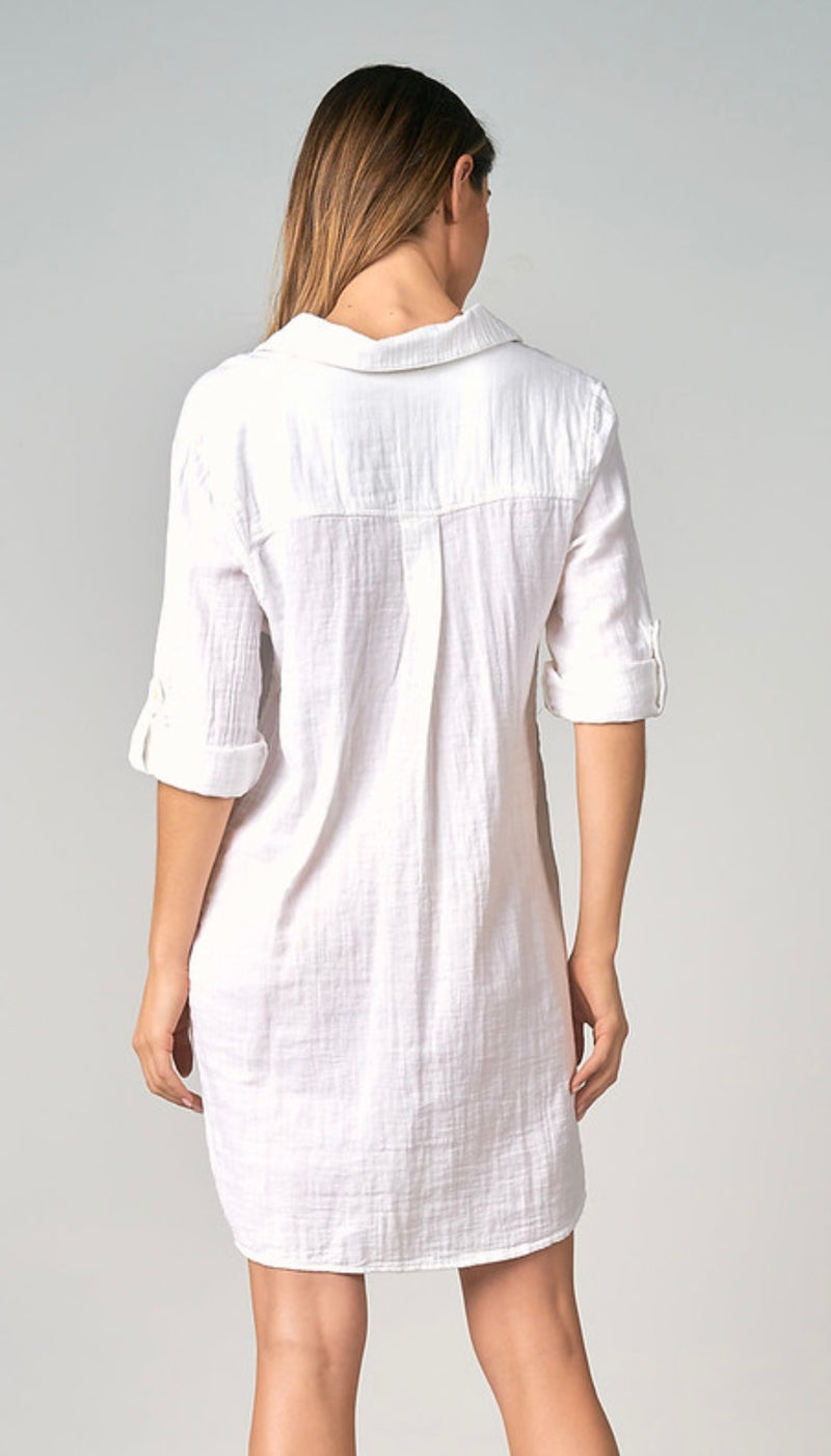 Elan White 3/4 Sleeve VNeck Mini Spring Dress