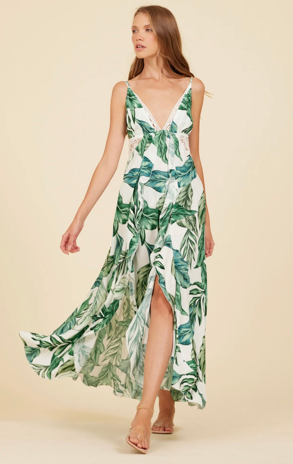 Surf Gypsy Rainforest Leaf Print Maxi Spring Dress