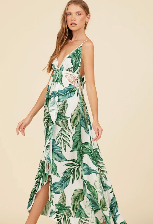 Surf Gypsy Rainforest Leaf Print Maxi Spring Dress