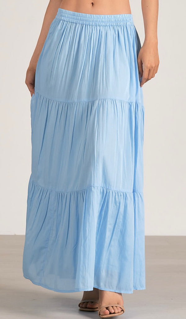 Elan Light Blue Tiered Maxi Spring Skirt