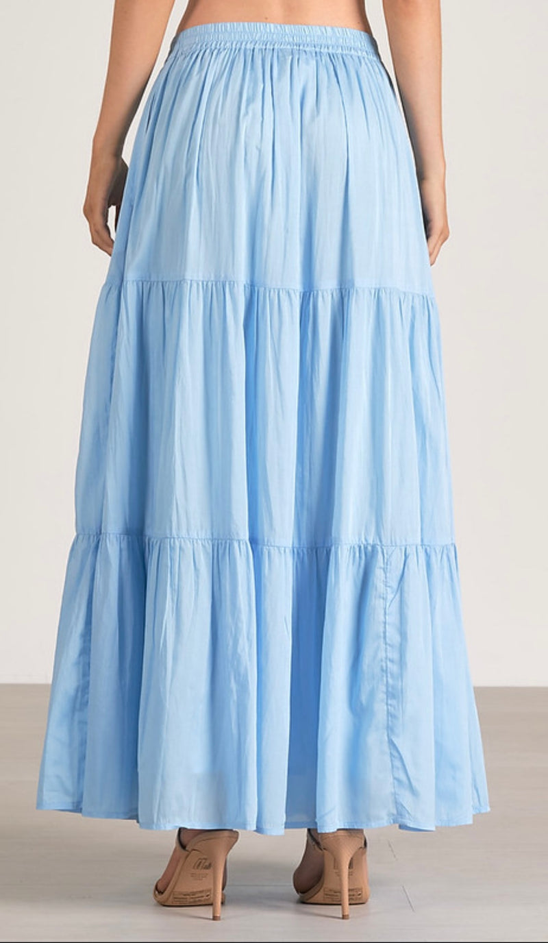 Elan Light Blue Tiered Maxi Spring Skirt