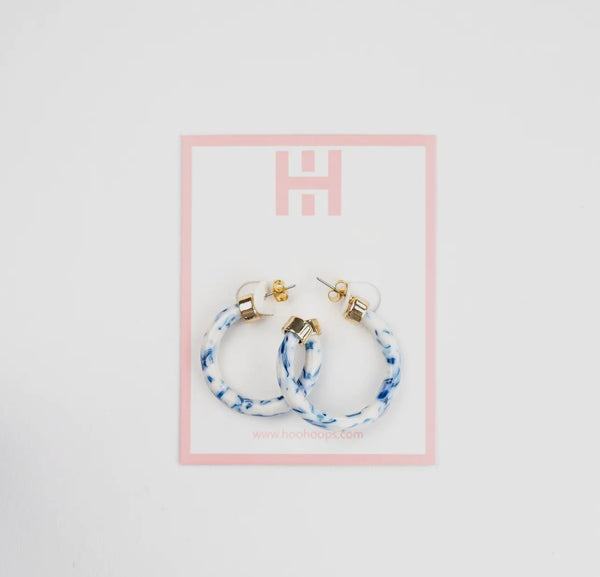 Hoo Hoops Blue Marble Acrylic Mini Hoops Spring Earrings