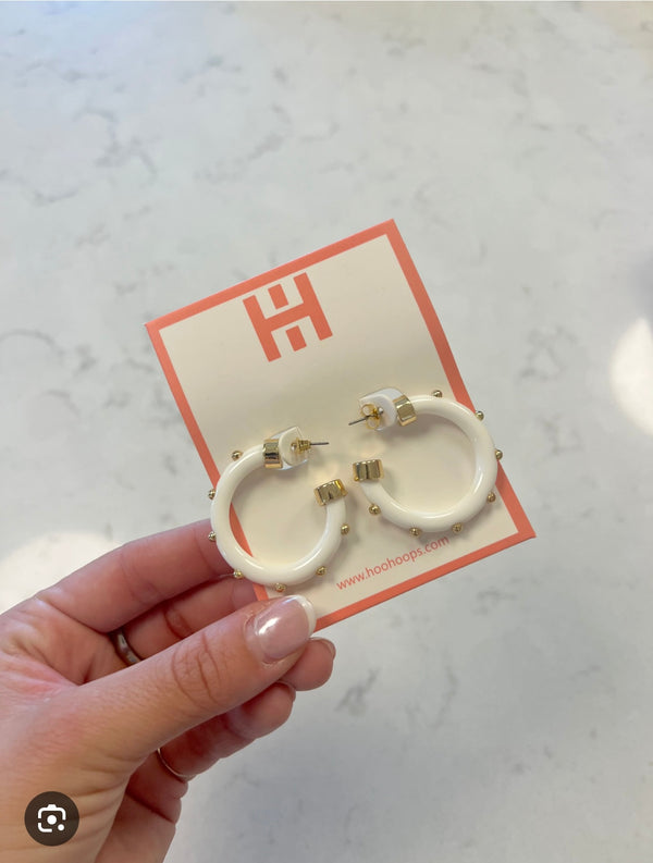 Hoo Hoops White W/Goild Pearls Acrylic Mini Hoops Spring Earrings