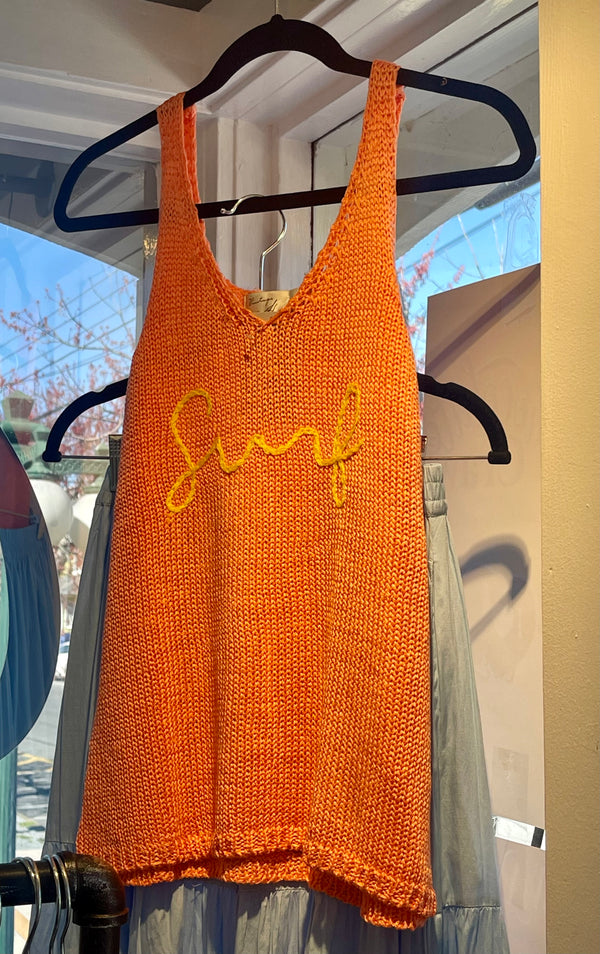 Vintage Havana Orange w/Yellow Knit Tank w/Stitching Spring Top